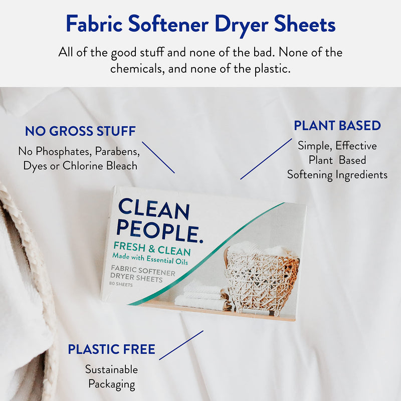 [Australia] - The Clean People Fabric Softener Sheets - Dryer Sheets - Softens & Removes Static Cling - Vegan Laundry Softener With Essential Oils - Fresh Scent, 160 Pack Fresh Clean 