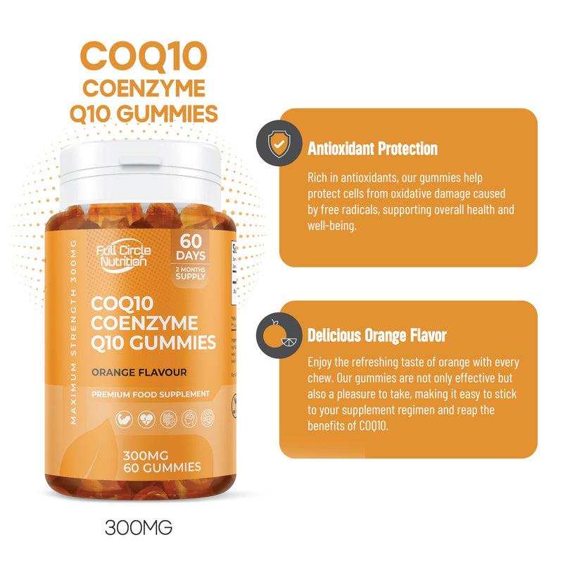 COQ10 Coenzyme Q10 300MG Gummies - 2 Month Supply - Orange Flavour Gummies