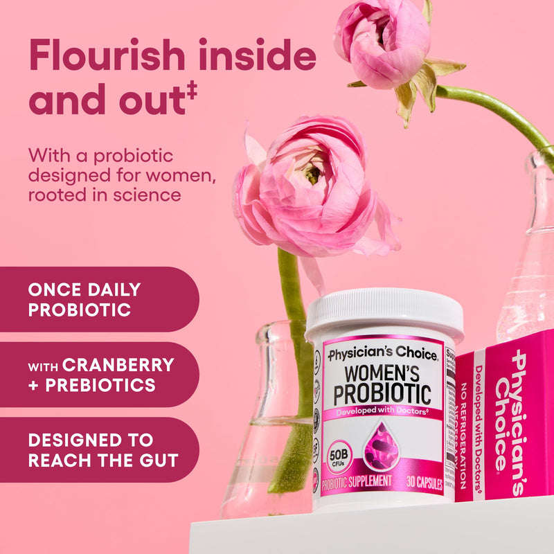 Physician's Choice Probiotics - PH Balance, Digestive, UT, & Feminine Health - 50 Billion CFU - 6 Unique Strains for Women - Organic Prebiotics, Cranberry Extract+ - Probiotic - 60 CT 60 Count (Pack of 1)