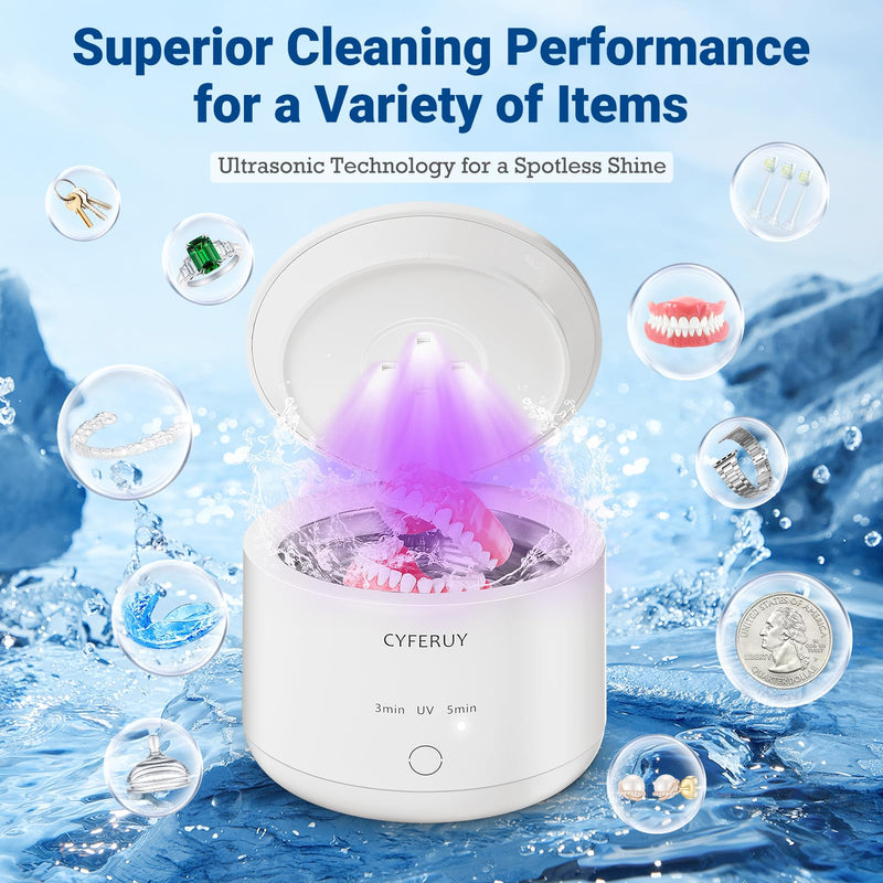 [Australia] - Ultrasonic Retainer Cleaner - 45kHz Retainer Cleaner Machine Dental Cleaning Pod for Dentures, Mouth Guard, Night Guard, Toothbrush Heads, Jewelry with 3 Modes & 160ML Capacity White 