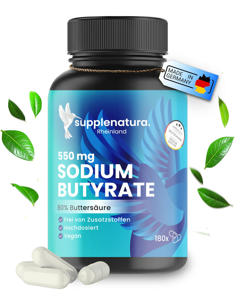 [Australia] - Butyrate capsules (180 capsules) PREMIUM: 550mg per capsule with 80% butyric acid | Sodium Butyrate Capsules - German Made - SUPPLENATURA® 180 pieces (pack of 1) 