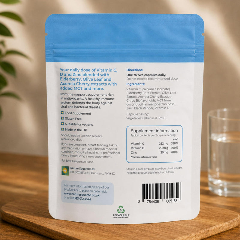 Immune [blend]: Premium Immune System Booster - 60 High Strength 8-in-1 Complex - Loaded with Vitamin C, D, Zinc, Elderberry, Acerola Cherry, Olive Leaf, Black Pepper & MCT - Made in UK