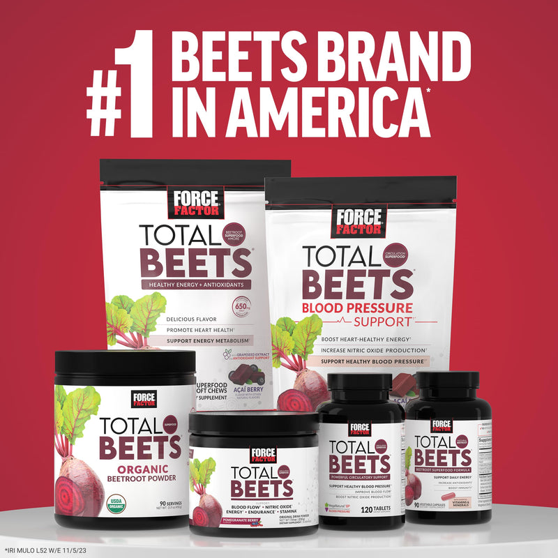 [Australia] - FORCE FACTOR Total Beets Ultimate Heart Health Blood Pressure Support Chews with CoQ10, Beet Root Powder, Grape Seed Extract, Blood Pressure Supplement for Circulation & Blood Flow, 60 Soft Chews 1 Pack 