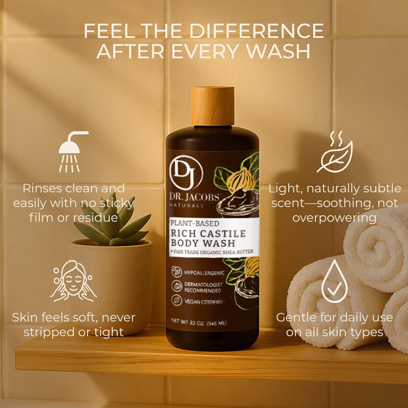 Dr. Jacobs Naturals Pure Castile Soap Liquid Body Wash, Sandalwood - Plant Based Soap Infused with Vitamin E and Aloe Vera to Moisturize Dry and Sensitive Skin - Made in The USA - 16 oz 16 Fl Oz (Pack of 1)