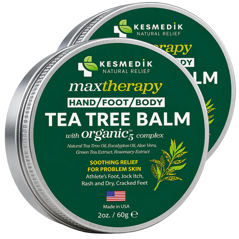 KESMEDIK Tea Tree Oil Balm for Skin, Soothes Itching, Rashes & Dry Skin, Antifungal Defense for Athlete’s Foot, Jock Itch, Chafing, Bug Bites & Eczema, Natural, Effective & Safe for All Ages, 2-Pack 2 Ounce (Pack of 2)