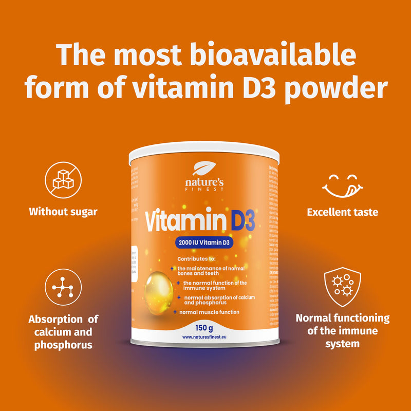 Nature's Finest by Nutrisslim Vitamin D3 Powder 2000 IU, 150 g - 30 Servings - High-Dose Vitamin D for Immune Support, Bone & Muscle Health - Optimal Absorption, Sugar-Free, Lemon Flavor 150 g (Pack of 1)