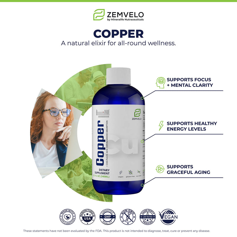 [Australia] - Liquid Ionic Chelated Copper | Natural Elixir for Healthy Connective Tissue | Healthy Hair, Skin, Nails & Collagen | Healthy Iron Levels | Mood Balance | 96 Day Supply 