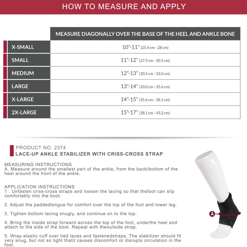 OTC Ankle Stabilizer Brace with Criss-Cross Lace-Up Adjustable Support, Black, X-Large