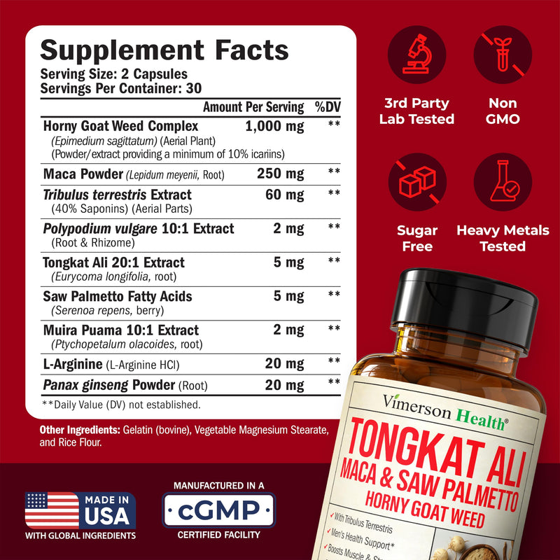 [Australia] - Maca Root, Saw Palmetto & HornyGoatWeed For Men ‚Äì Tongkat Ali and Panax Ginseng Supplement for Energy, Drive & Strength ‚Äì Workout Supplement For Men with Tribulus Terrestris & L-Arginine ‚Äì 60 Capsules 