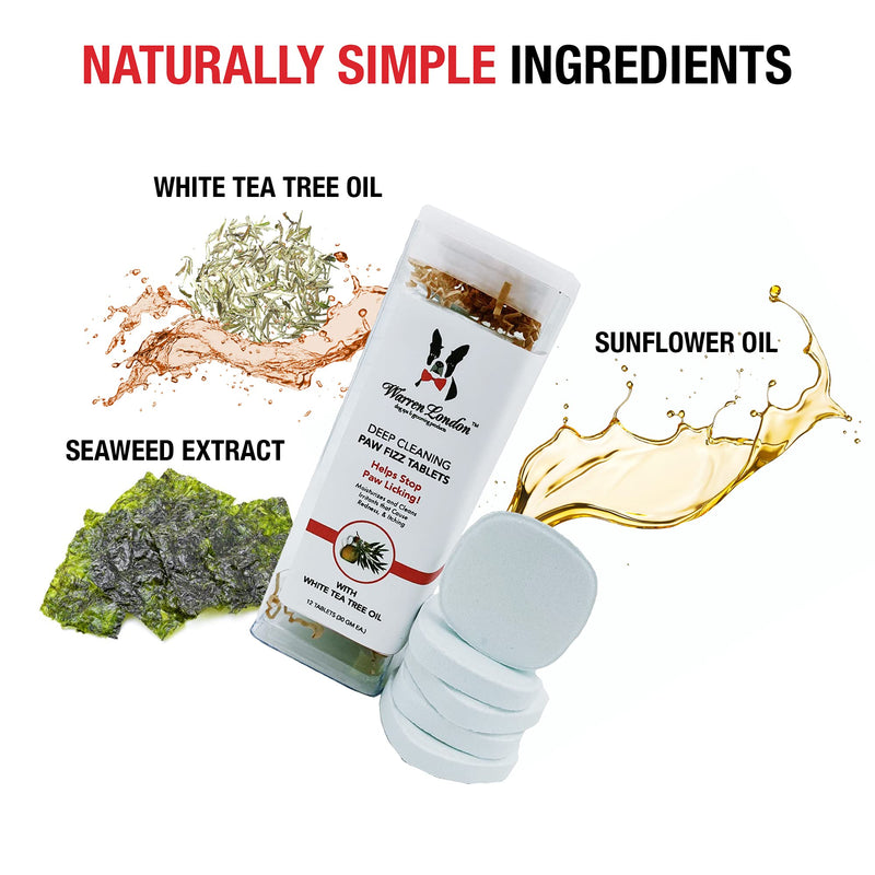 Warren London Deep Cleaning Paw Soak | Soothing Itchy Paw Relief for Dogs with Seaweed, Tea Tree Oil, & Aloe Vera | Anti Licking for Dogs Paws | 5 Minute Paw Spa Service at Home | Tablets & Spray 12 Tablets w/ Spray - PawsPlanet Australia