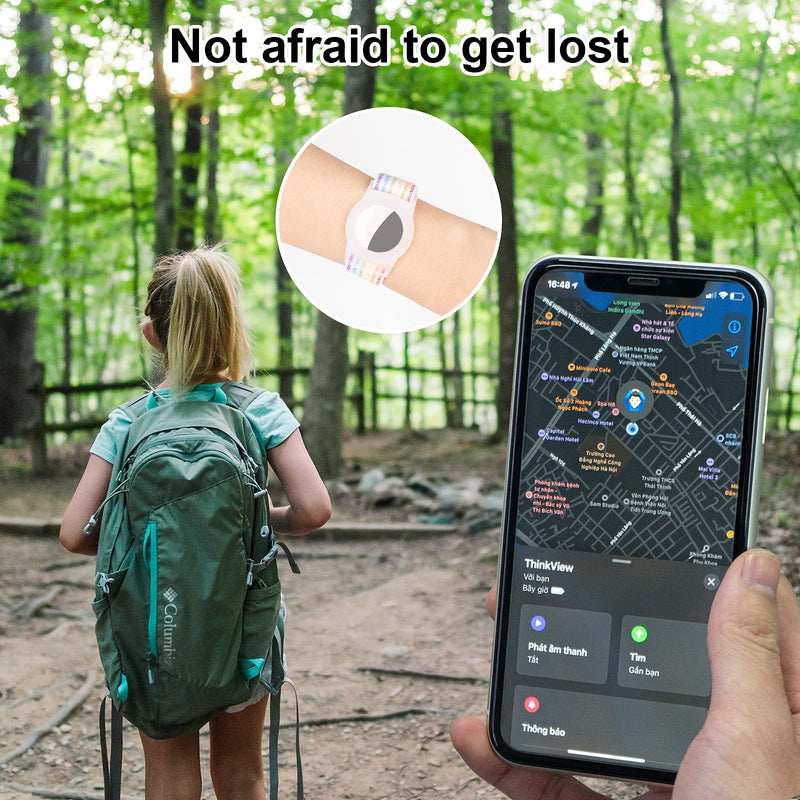 [Australia] - Kids Wristband Compatible with Apple AirTag, Protective Case for Air Tag GPS Tracker Holder with Nylon Bracelet, Adjustable Anti Lost Watch Band for Toddler Child Elder (Rainbow A) Rainbow A 