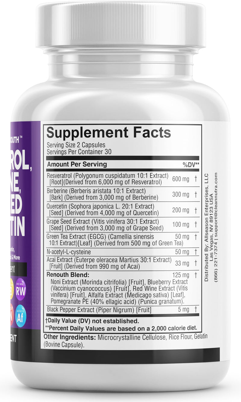 [Australia] - Resveratrol 6000mg Berberine 3000mg Grape Seed Extract 3000mg Quercetin 4000mg Green Tea Extract - Polyphenol Supplement for Women and Men with N-Acetyl Cysteine, Acai Extract - 60 Capsules 