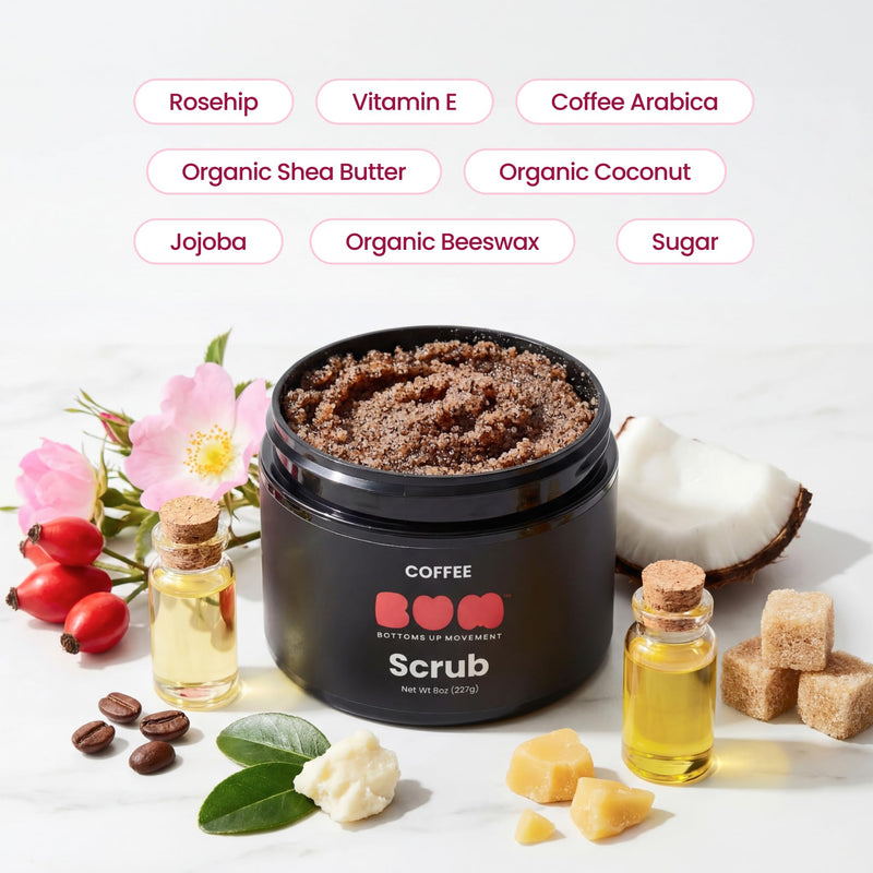 BUM Coffee Sugar Scrub for Body - Coffee Scrub Body Exfoliator with Organic Shea, Coconut Oil, Rosehip, Vitamin E & Jojoba - Moisturizing, Seductively Scented & Subtly Flavored Exfoliant (2 oz) 2 Ounce (Pack of 1)
