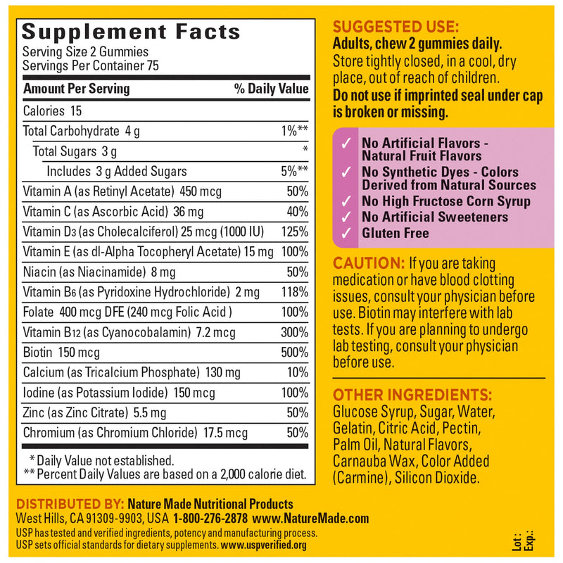 Nature Made Multivitamin Gummies Combo Pack for Him & Her, Tasty Men & Womens Multivitamin with Vitamin C, Vitamin D3, B Vitamins, Zinc & More, Two Multivitamin Bottles