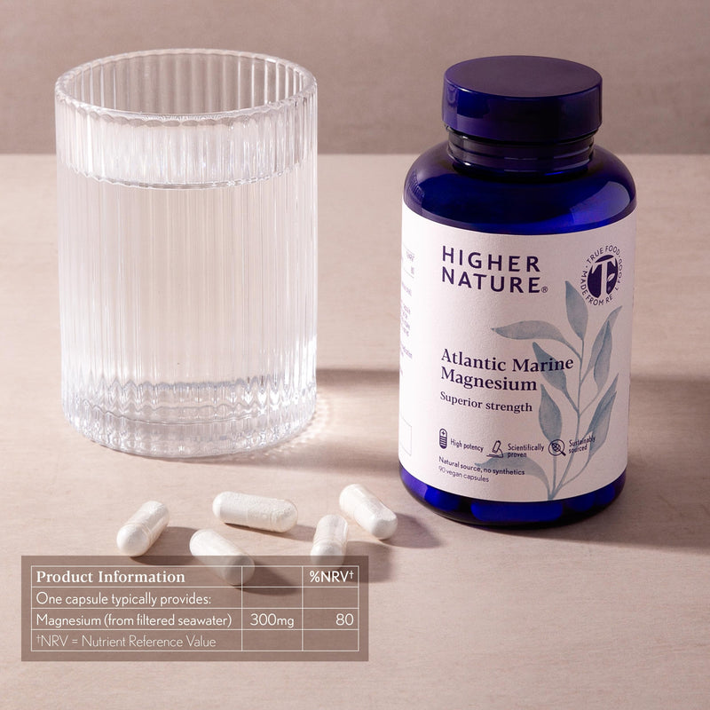 Higher Nature Atlantic Marine Magnesium Supplement 300mg - Natural Source - True Food® Formula - High Strength Magnesium Supplements - Enhance Calm, Support Bone, Muscle, Sleep & Energy - 90 Capsules 90 count (Pack of 1)