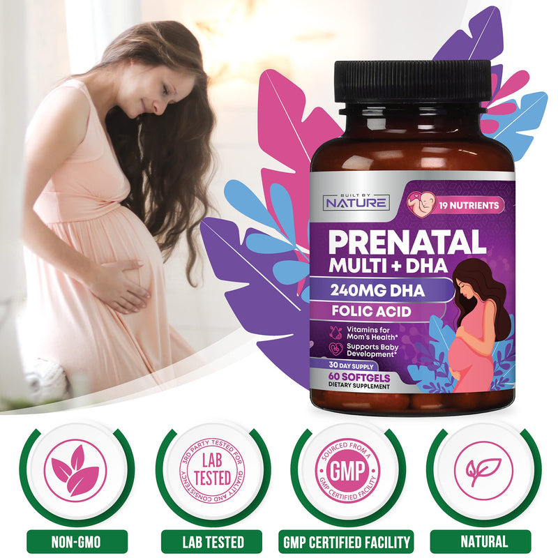 [Australia] - Prenatal Vitamins for Women - Multivitamin with DHA, Folic Acid, Vitamin C, B12, Iron & Omega-3 - Before, During & Post Pregnancy Supplement for Healthy Growth & Brain Development - 60 Softgels 60 Count (Pack of 1) 