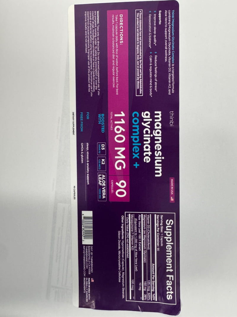 [Australia] - Magnesium Glycinate 1160mg + Aloe Vera, D3 & K2 Complex 90 Capsules - High Absorption, Non-Laxative - Supports Healthy Stress Response, Muscle Function & Healthy Metabolism Chelated Formula 