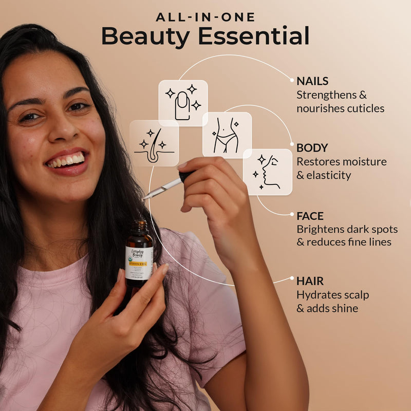 Organic Vitamin E Oil – Certified Organic Blend of Vitamin E - Deeply Hydrating Care for Face, Skin, Hair, Scars – Antioxidant-Rich, Fragrance-Free, and Gentle on Skin - 1 Fl Oz Glass Dropper & Bottle