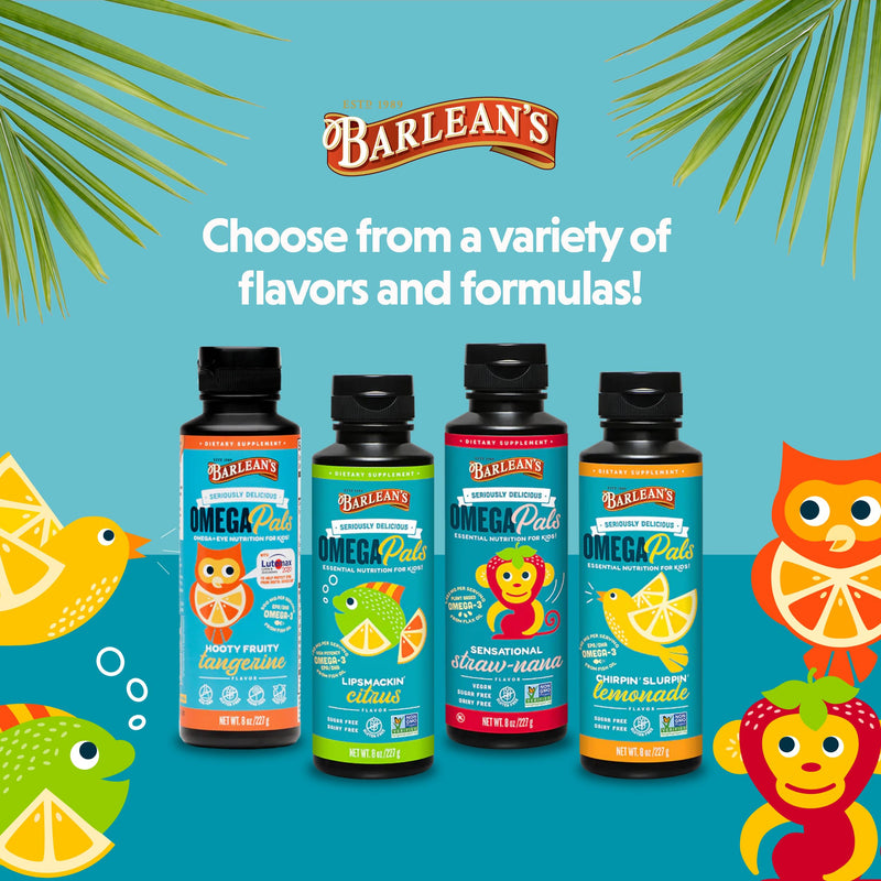 [Australia] - Barlean's Omega Pals Chirpin' Slurpin' Omega 3 for Kids, Yummy Lemonade Flavored Children's Liquid Fish Oil Supplement with 540 mg of EPA & DHA for Brain & Eye Health, 8 oz Chirpin’ Slurpin’ Lemonade 8 Ounce (Pack of 1) 