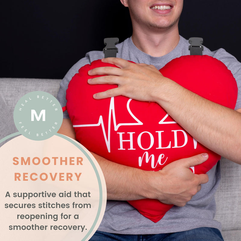 [Australia] - MOYOAMA Open Heart Surgery Pillow for Heart Surgery Recovery Gifts - After Bypass Surgery Must Haves, Gifts for Chest Surgery Recovery, Seatbelt Pillows for Post-Surgery, Shock Absorbing Chest Pillow Red Heart Pillow with Strap 