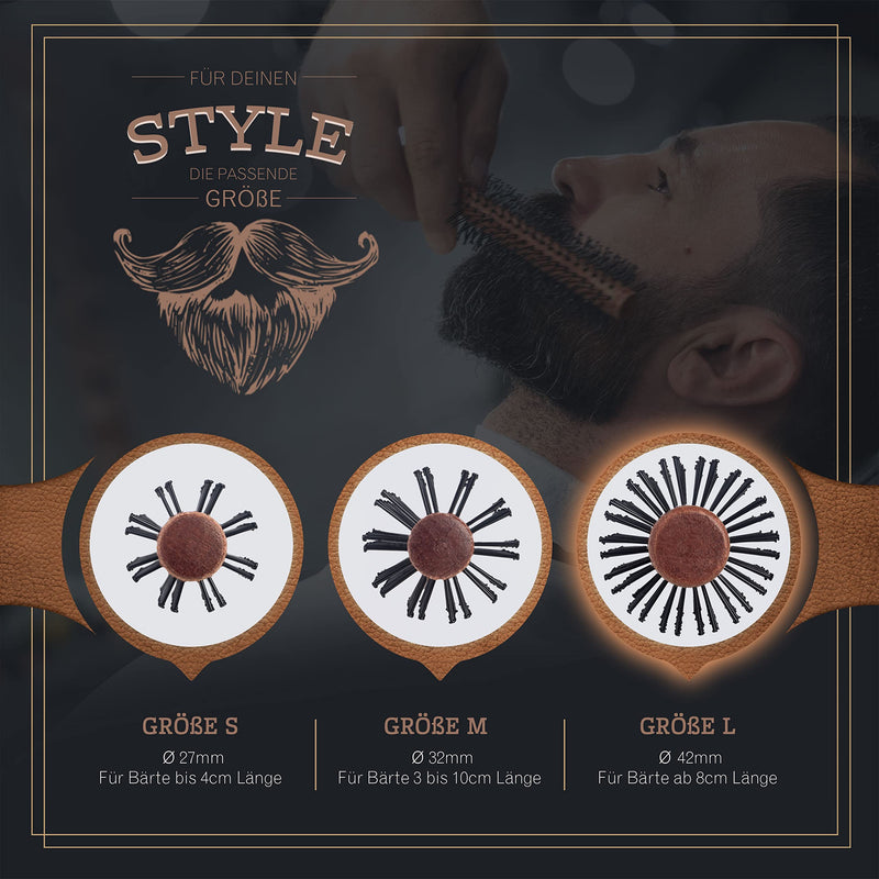 [Australia] - lampox men's round brush, beard brush, beard comb, round hairbrush for medium-length and long hair (L) L 