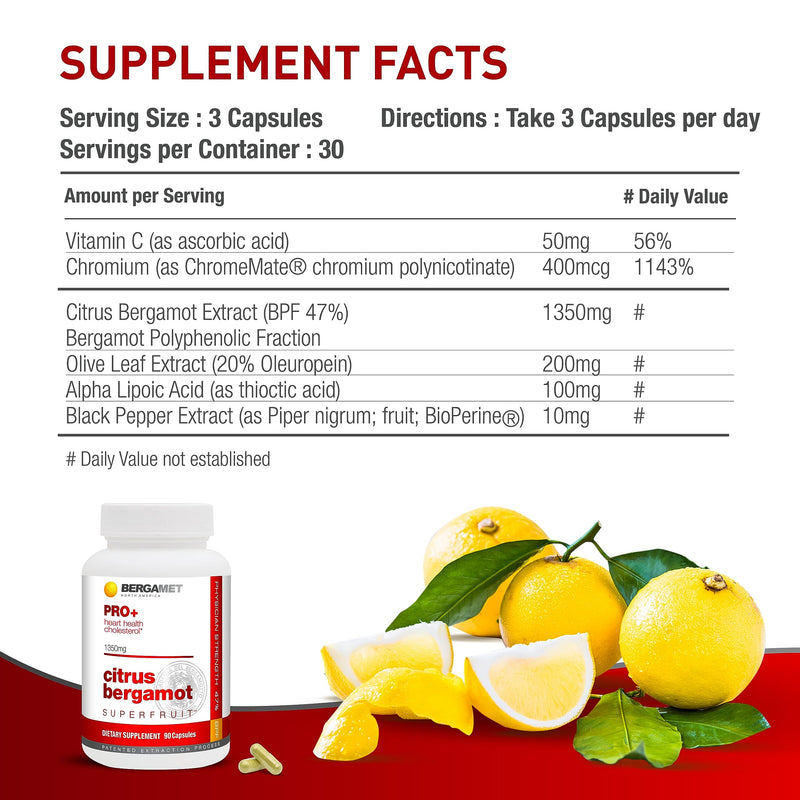 [Australia] - Citrus Bergamot SuperFruit PRO+ with 200mg Olive Leaf Extract - 47% BPF - 80% Polyphenols - 1350mg per Serving - Worlds Strongest - Backed by Clinical Studies - Made in The USA - 90 Caps 90 Count (Pack of 1) 
