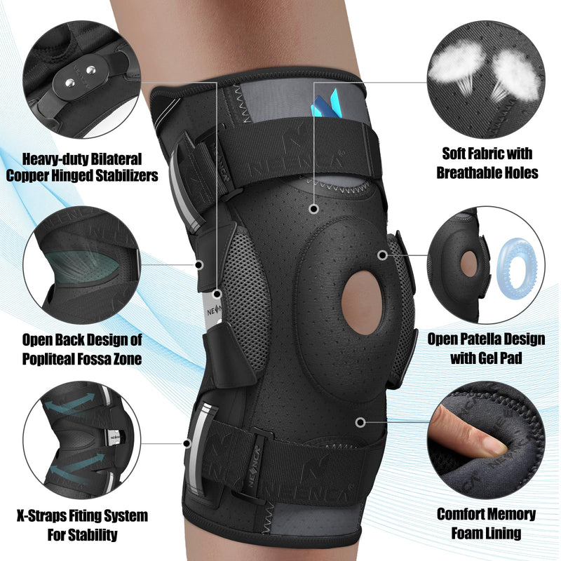 [Australia] - NEENCA Professional Knee Brace for Knee Pain, Hinged Knee Support with Patented X-Straps Fiting System, Strong Stability for Joint Pain Relief, Arthritis, Meniscus Tear, ACL, PCL, MCL, Sports, Workout Size 3 Black-Single 