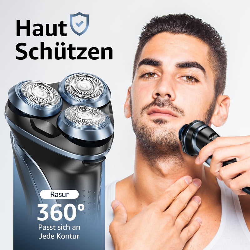 [Australia] - Men's Electric Shaver, Dyoonoer Men's Electric Shaver, IPX7 Waterproof Wet and Dry Rechargeable Beard Razor with Fold-Out Trimmer and Travel Lock Blue 