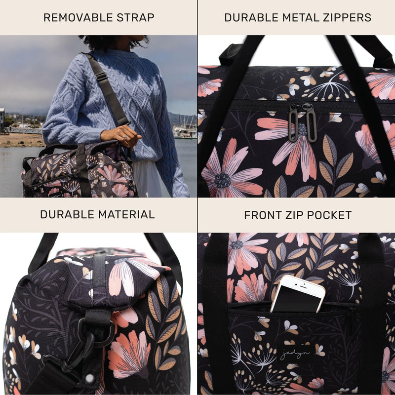 Lola Travel Bag, Weekender/Overnight Duffel, Gym Tote Bag for Women, Men Black Floral