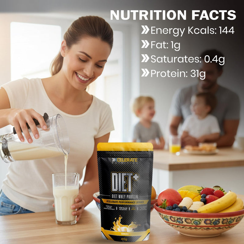 Diet+ Whey Protein 40g Sachets – 30.6g Protein per Serving | High Performance Low Calorie Shake | Strawberry, Chocolate, Vanilla, Banana or Mixed Flavours | Pack of 7, 14 or 20 40 g (Pack of 20)