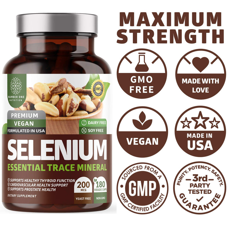 [Australia] - N1N Premium Pure Selenium [200MCG, Max Absorption] Essential Trace Mineral to Support Immunity, Heart, Thyroid and Prostate Health, 180 Veg Caps 