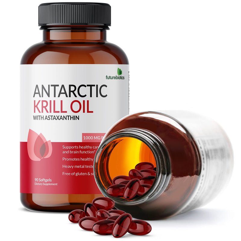 [Australia] - Futurebiotics Antarctic Krill Oil 1000mg with Omega-3s EPA, DHA, Astaxanthin and Phospholipids - Premium Krill Oil Heavy Metal Tested, Non GMO – 90 Softgels (45 Servings) 90 Count (Pack of 1) 