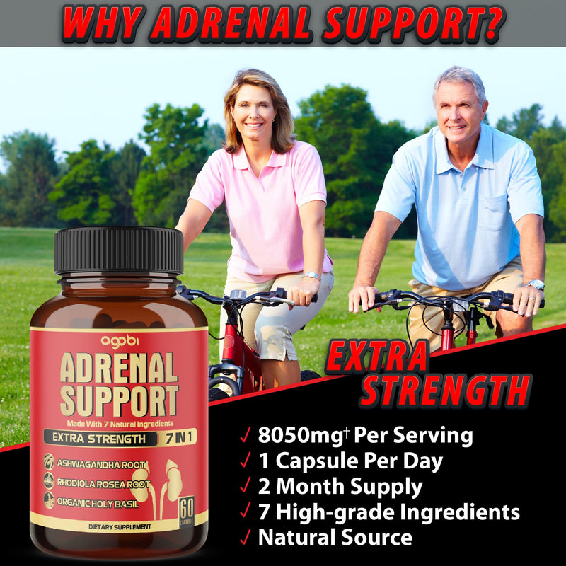[Australia] - agobi 7in1 Adrenal Support Supplement - Equivalent to 8050mg Concentrated Ashwagandha, Panax Ginseng, Rhodiola Rosea & More - 60 Capsules 2 Month for Body Balance 