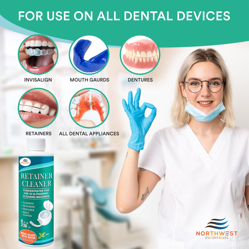 [Australia] - Ultrasonic Retainer Cleaner Solution Concentrate - Ultrasonic Denture Cleaner for Ultrasonic Machines - Cleans Mouthguards, Invisalign, and Nightguards - Updated Formula (Mint) (8 Ounces) 8 Ounces 