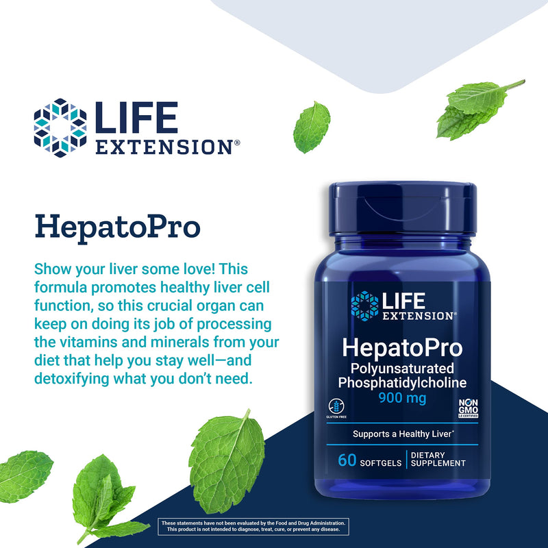 [Australia] - Life Extension HepatoPro Polyunsaturated Phosphatidylcholine - Phosphatidylcholine PPC Supplement for Liver Health Support and Detox – Non-GMO, Gluten-Free – 60 Softgels Standard Packaging 