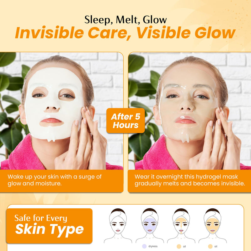 Vitamin C Face Mask – Overnight Hydrogel Care for Dark Spots, Fine Lines & Dry Skin – Dermatologist Tested, Anti-Aging, Korean Skin Care – Clean Beauty, Glass Skin Glow – Pack of 10 Vitamin C (Pack of 10)