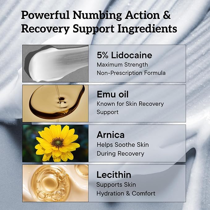 6 Hours Maximum Strength Numbing Cream Tattoo (2oz/ 60ml), Painless Tattoo Numbing Cream, Numbing Cream for Tattoos Extra Strength with 5x Numbing, Emu Oil and Arnica. 2oz/ 60ml