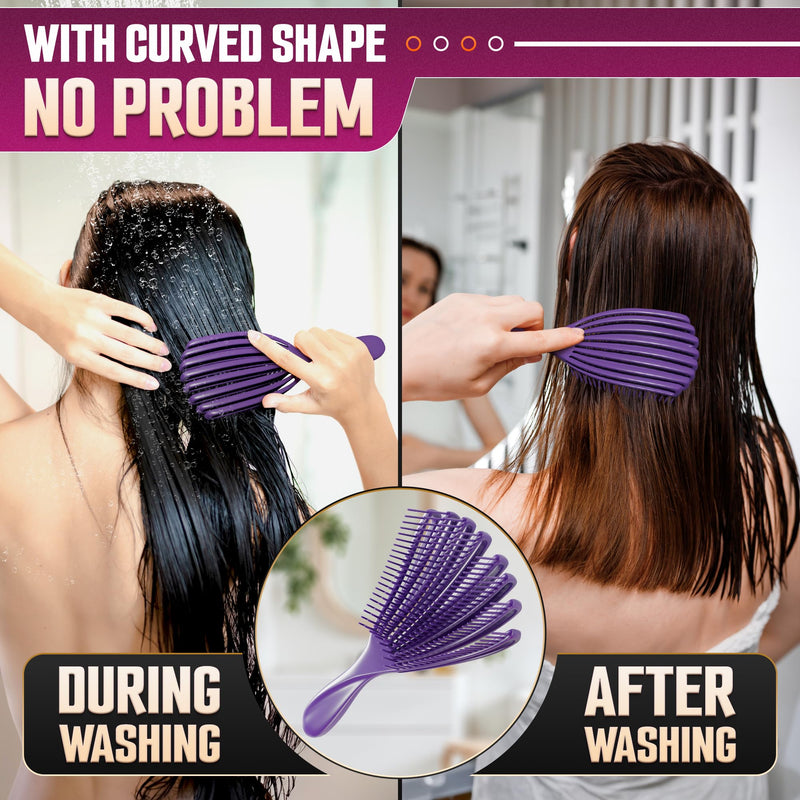 2 Pcs Detangling Curl Brush for Curly Hair Pink & Violet Set – Ergonomic Shell Shape Design and Scalp-Fitting Detangling Brush for Curly Hair and Locks – Easy Tangle Removal Curl Detangler Brushes 2 Pcs Seashell