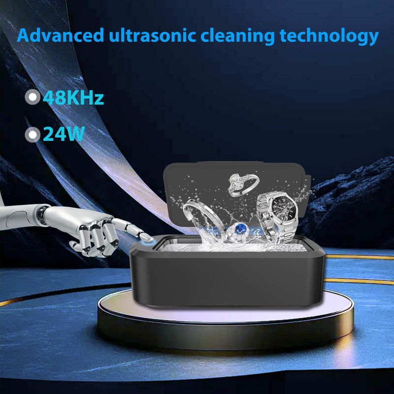 [Australia] - Ultrasonic Retainer Cleaner Machine,48 kHz Ultrasonic Cleaner,600ML Portable Ultrasonic Cleaner for Braces, Mouth Guards, Aligner, Toothbrush, Eyeglasses, Jewelry(Black) 