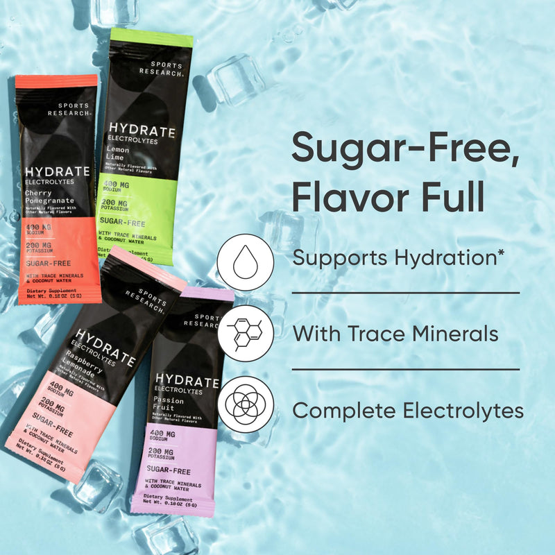 [Australia] - Sports Research Hydrate Electrolytes Powder Packets - Sugar-Free & Naturally Flavored with Vitamins, Minerals, and Coconut Water - Supports Hydration - 16 Packets - Variety Pack 16 Packets (Pack of 1) 