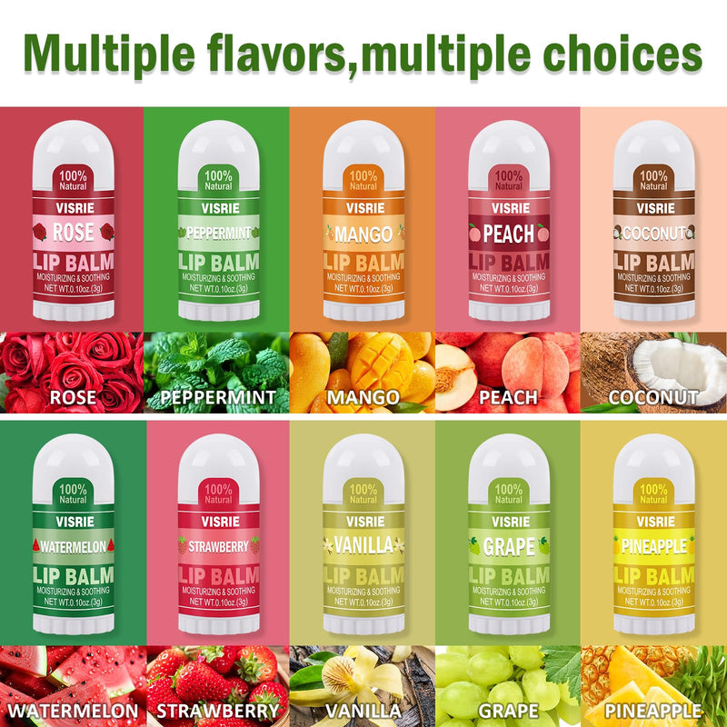 60 Pack Mini Lip Balm Bulk, 10 Assorted Flavors, 0.1oz | Natural, Vitamin E & Beeswax, Moisturizing Lip Care for Dry Cracked Lips, Perfect for Care Packages & Small Gifts 60 Count