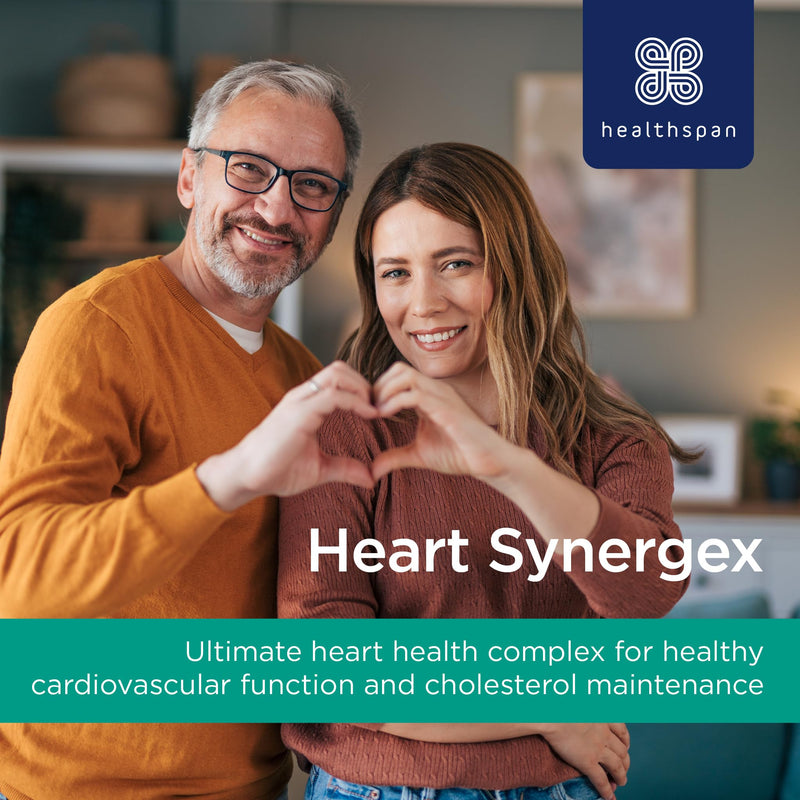 Healthspan Heart Synergex | 28 Day Supply | Heart Health Complex | Cholesterol Maintenance | Supports Energy & Muscle Function | Plant Sterols | Heart Nutrient Complex | Omega 3 | Vegan
