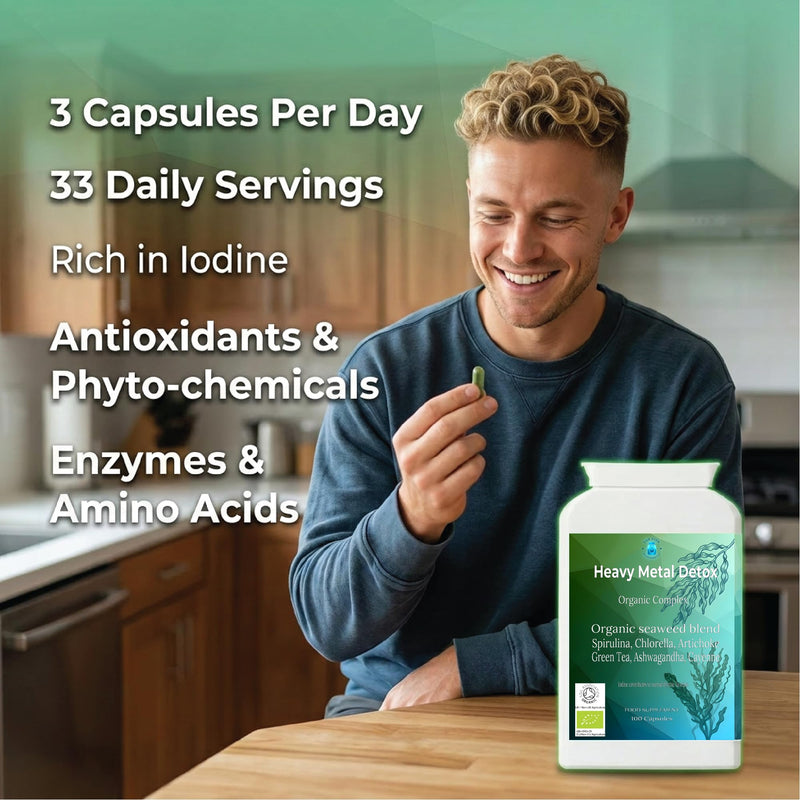 Heavy Metal Detox Cleanse Organic Complex Bladderwrack Seaweed, Iodine, Sea Kelp, Chlorella Spirulina Capsules, Artichoke, Green Tea, Alfalfa, Cayenne Pepper 100 Super Greens Powder Tablets Adults