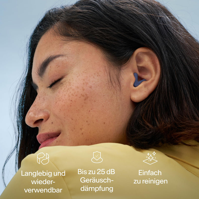 [Australia] - Alpine Silence - Ultra-comfortable earplugs for sleeping, concentrating & traveling - Reusable hearing protection earplugs - Innovative V-shape & soft plugs in XS/S/M/L - Dark blue 