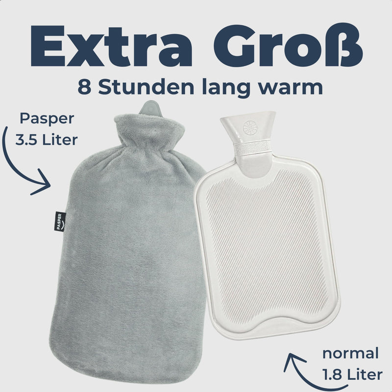 [Australia] - XXL hot water bottle large 3.5 liters with cover - gray and soft fleece hot water bottle cover - hot water bottle XL for babies, children and adults - gift for women girlfriend extra large - 3.5 liters 