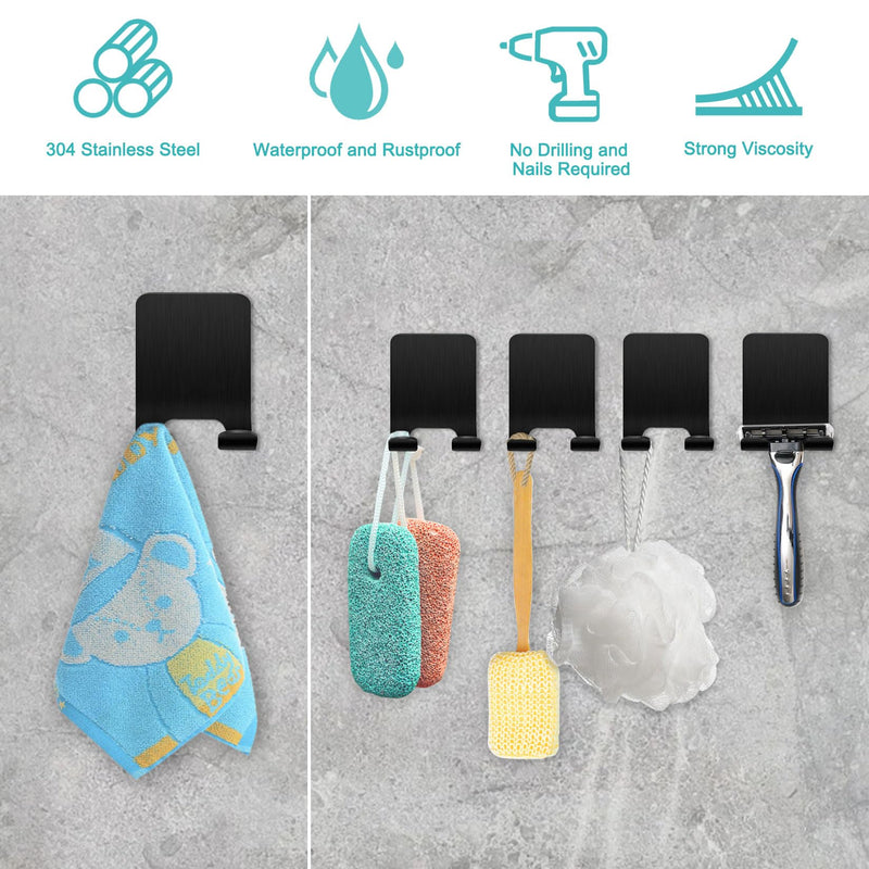 [Australia] - Herbst Pack of 4 Razor Holder Shower, Stainless Steel Razor Holder Shower No Drilling Self-Adhesive Razor Holder, Toothbrush Holder Adhesive Hook Wall Hook for Door Wall Kitchen Bathroom (Black) Black Stainless Steel 
