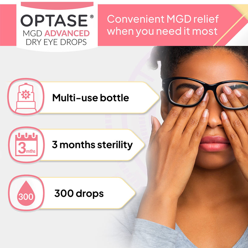 OPTASE MGD Advanced Dry Eye Drops - Preservative Free Eye Drops for Dry Eyes and MGD - Lipid-Based Artificial Tears - Demet Technology, Multidose Bottle, Contact Lens Safe - .33 fl oz, 300 Drops