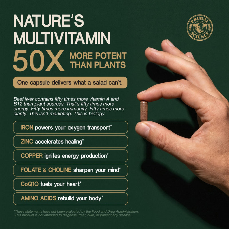 Grass Fed Beef Liver Capsules 3000mg Desiccated Liver Supplement 100% Pasture Raised & Freeze Dried Natural Iron, Vitamin A & B12 for Energy Non-GMO, No Fillers 180 Count
