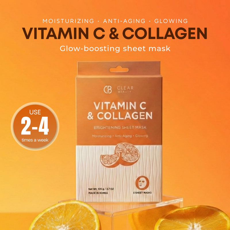 Clear Beauty Vitamin C & Collagen Face Mask – Hydrating & Firming Sheet Masks For Dry, Dull, Aging Skin – Dermatologist Tested, Anti-Aging, Korean Skin Care – Cruelty-Free Clean Beauty – 5 Count Vitamin C & Collagen (V2)