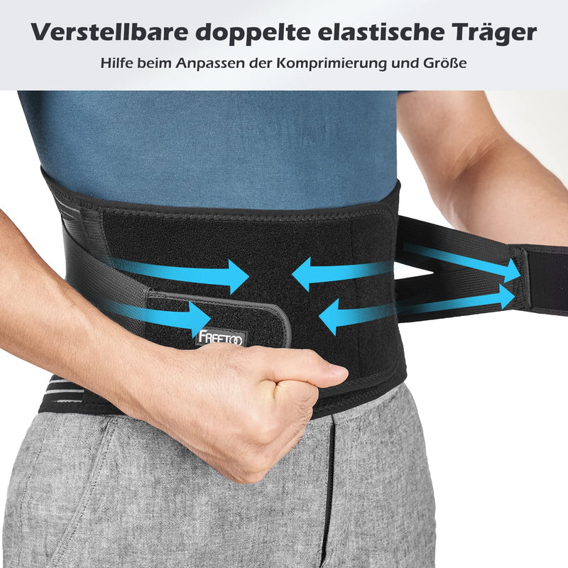 [Australia] - FREETOO back bandage with support struts, adjustable tension straps and breathable nylon fabric, ideal for work protection, relieves the strain on the back muscles and for posture correction, L (waist 95-115 cm). 